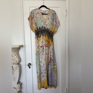 Johnny Was Blue and Yellow Dolman Sleeve Maxi Sundress